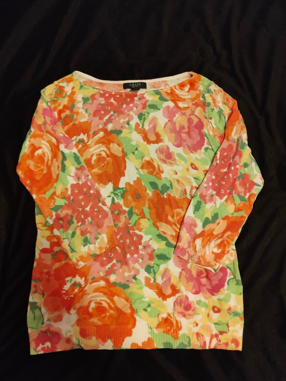 Chaps Floral Crewneck Sweater - Pink, Orange & Green